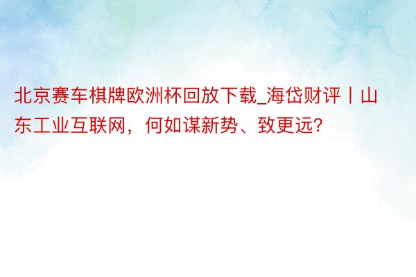 北京赛车棋牌欧洲杯回放下载_海岱财评丨山东工业互联网，何如谋新势、致更远？