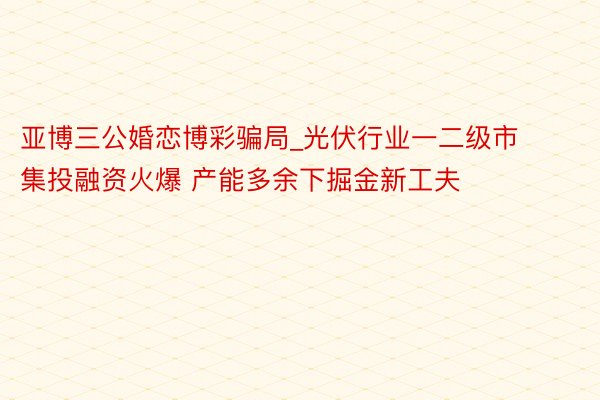 亚博三公婚恋博彩骗局_光伏行业一二级市集投融资火爆 产能多余下掘金新工夫