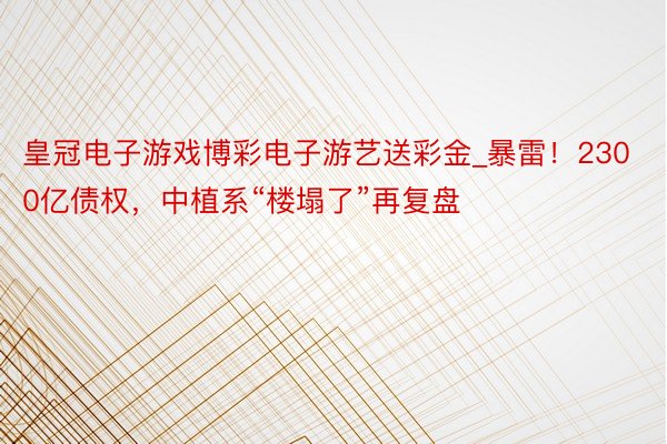 皇冠电子游戏博彩电子游艺送彩金_暴雷！2300亿债权，中植系“楼塌了”再复盘