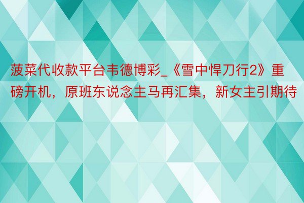 菠菜代收款平台韦德博彩_《雪中悍刀行2》重磅开机，原班东说念主马再汇集，新女主引期待