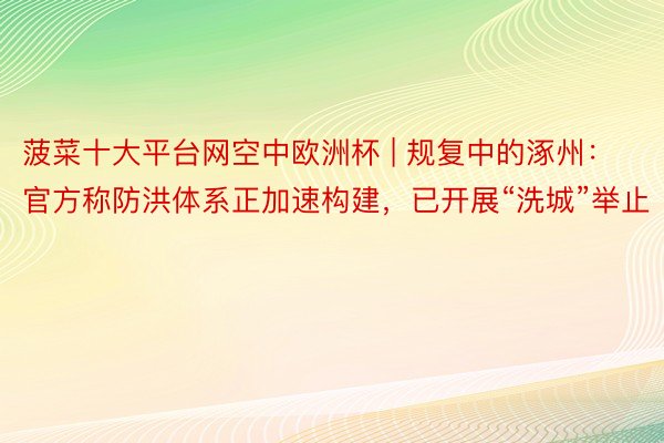 菠菜十大平台网空中欧洲杯 | 规复中的涿州：官方称防洪体系正加速构建，已开展“洗城”举止